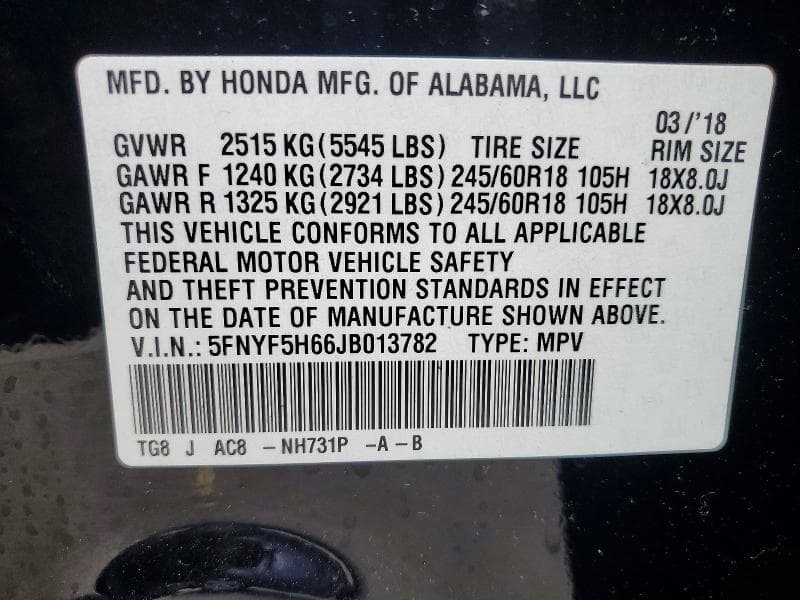 2018 HONDA PILOT EXL 13
