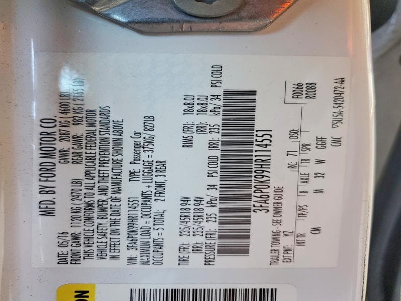 2017 FORD FUSION TITANIUM 12