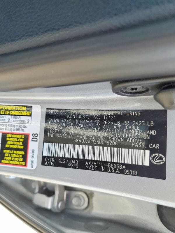 2022 LEXUS ES 300H BASE 12