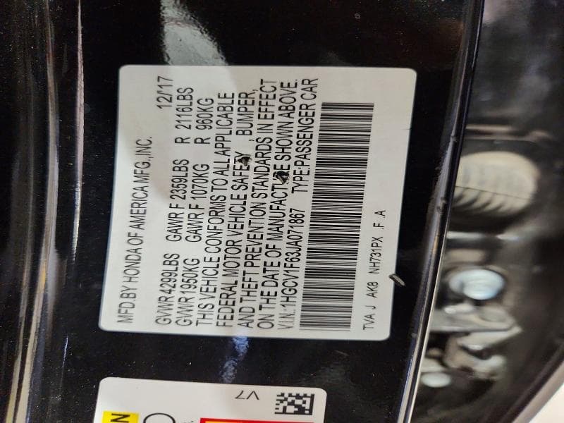 2018 HONDA ACCORD EXL 12