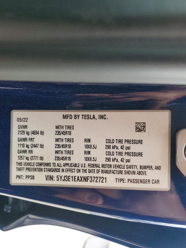 2022 TESLA MODEL 3 13