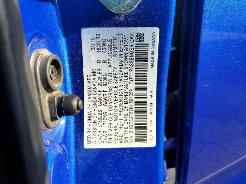 2019 HONDA CIVIC LX 12
