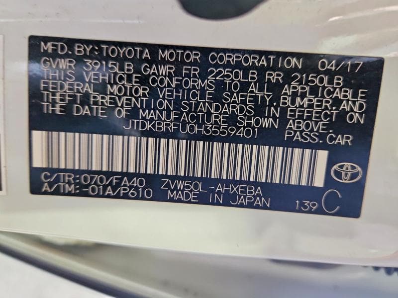 2017 TOYOTA PRIUS TWO 13