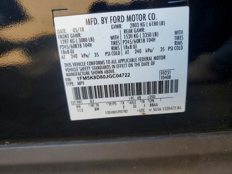 2018 FORD EXPLORER XLT 14
