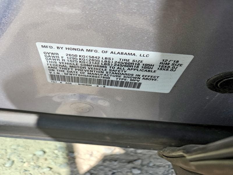 2019 HONDA PILOT EXL 13