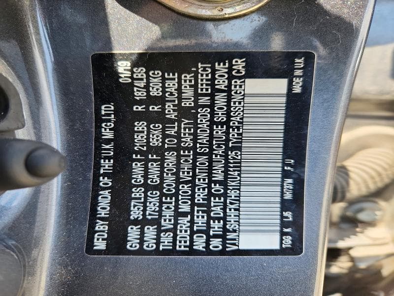 2019 HONDA CIVIC EX 12