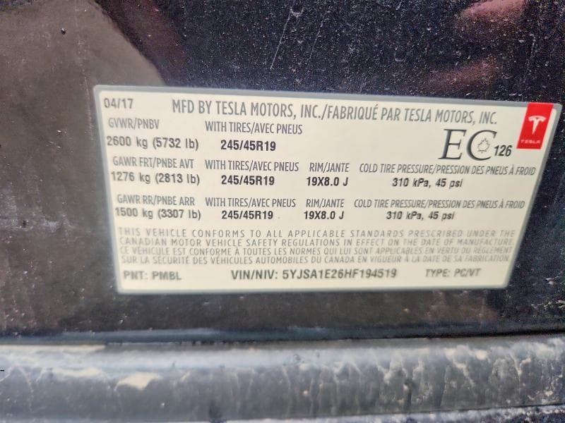 2017 TESLA MODEL S 12