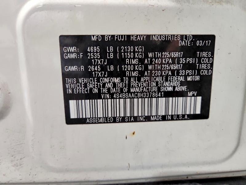 2017 SUBARU OUTBACK 2.5I 12