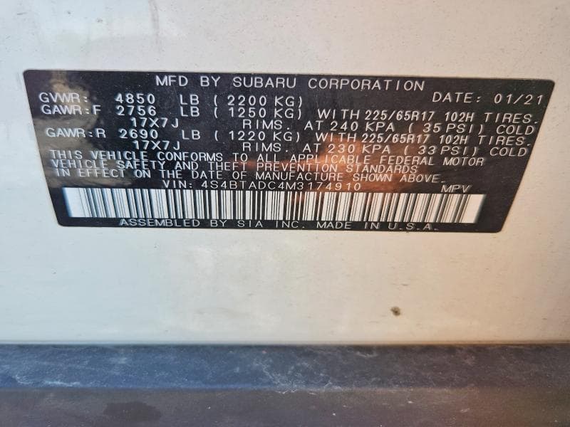 2021 SUBARU OUTBACK PREMIUM 12