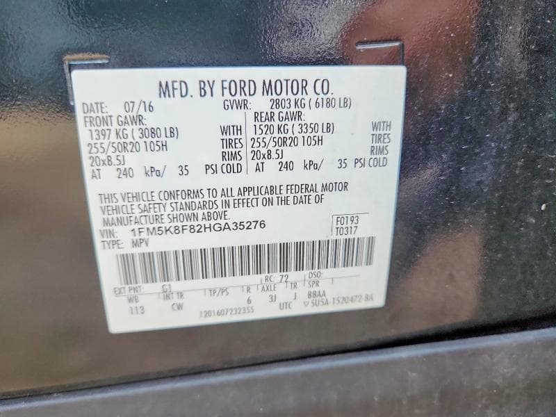 2017 FORD EXPLORER LIMITED 12