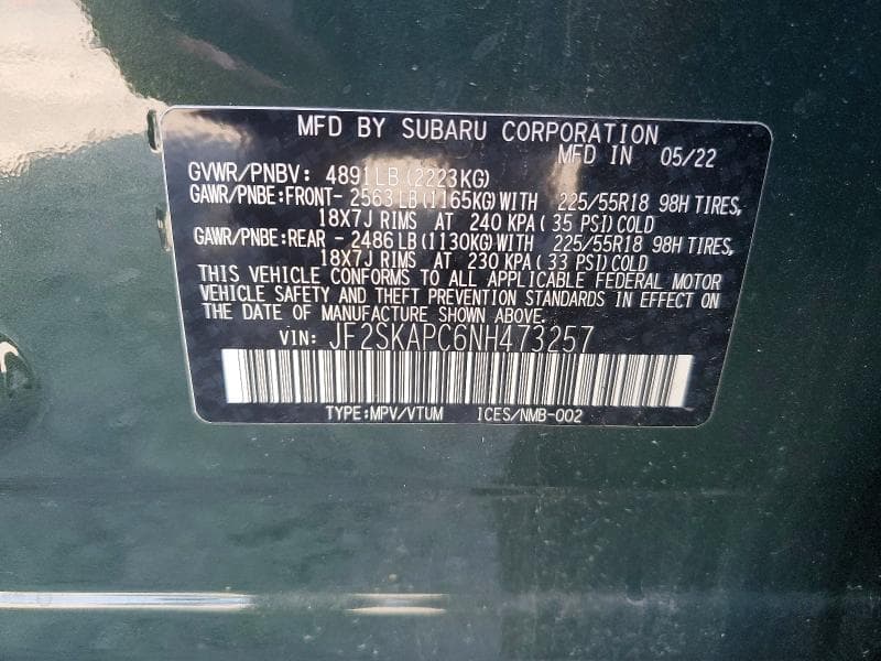 2022 SUBARU FORESTER LIMITED 13