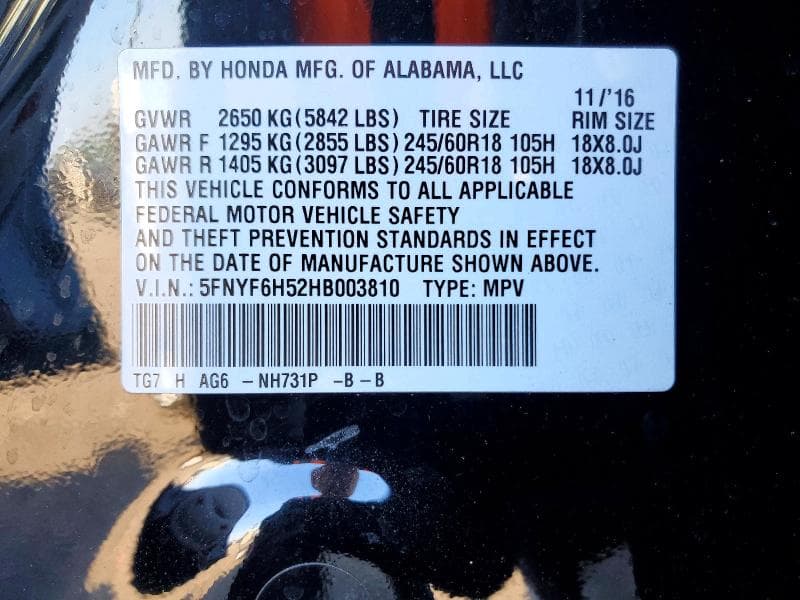 2017 HONDA PILOT EXL 13