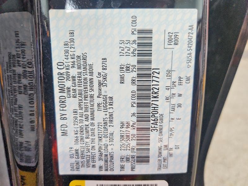 2019 FORD FUSION SE 12