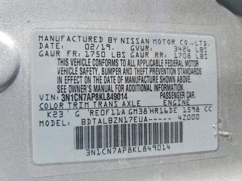 2019 NISSAN VERSA SV 13
