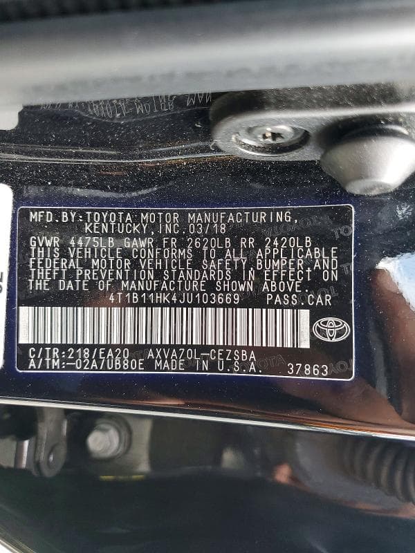 2018 TOYOTA CAMRY SE 12