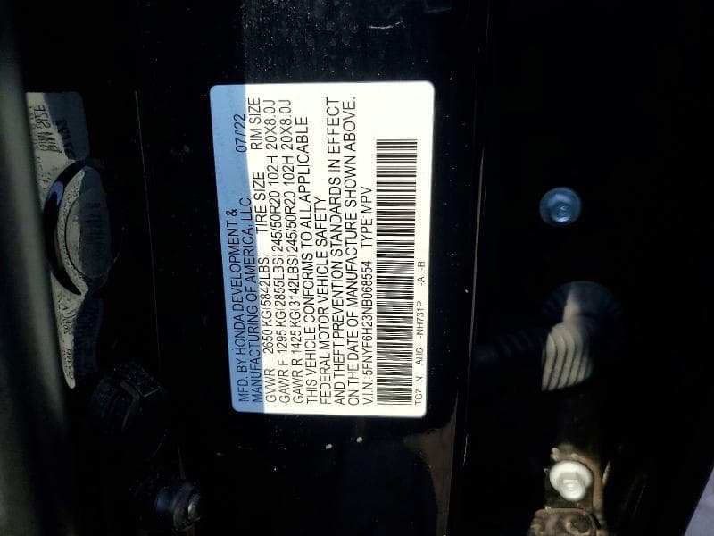 2022 HONDA PILOT SE 12