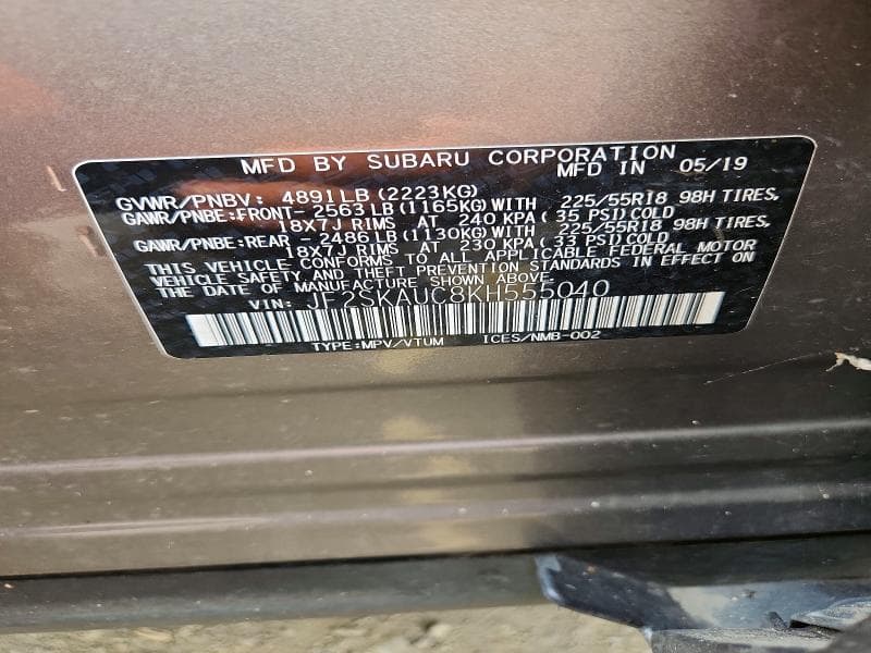 2019 SUBARU FORESTER LIMITED 12