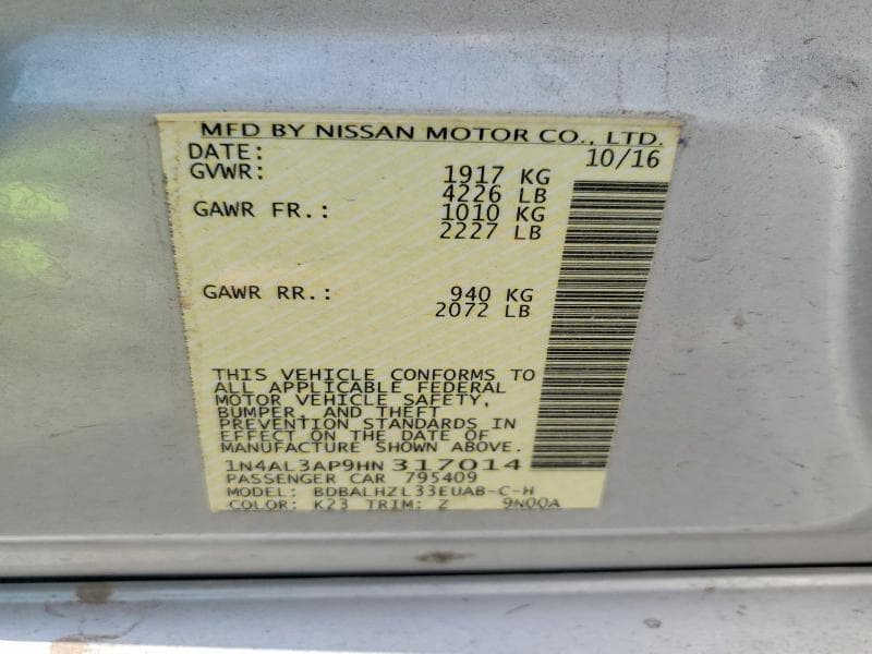 2017 NISSAN ALTIMA 2.5 SR 12