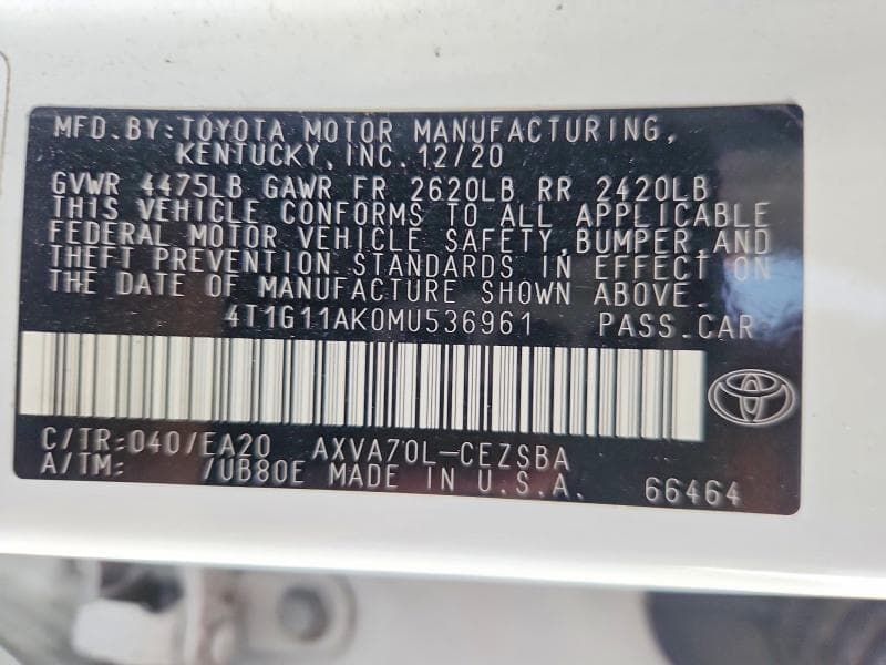 2021 TOYOTA CAMRY SE 12
