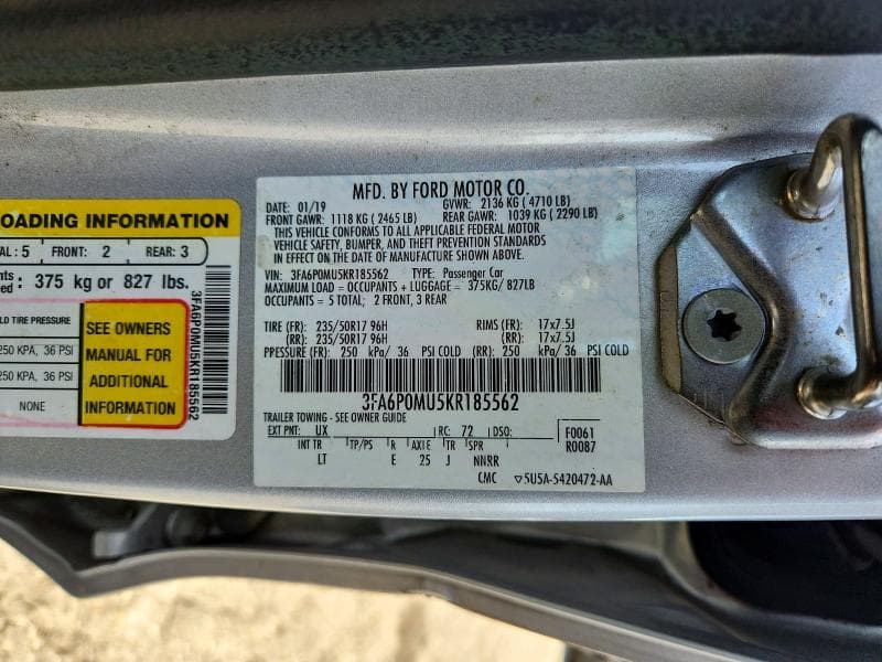 2019 FORD FUSION SEL 12