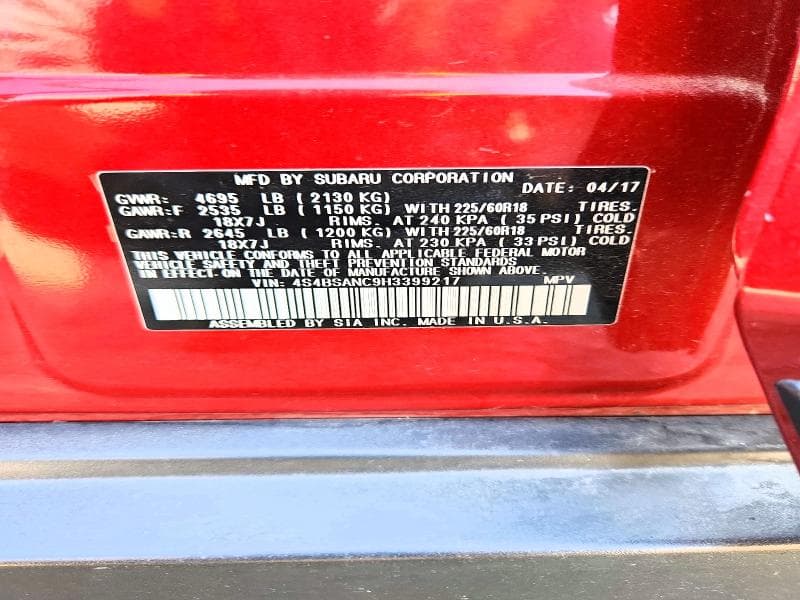 2017 SUBARU OUTBACK 2.5I LIMITED 13