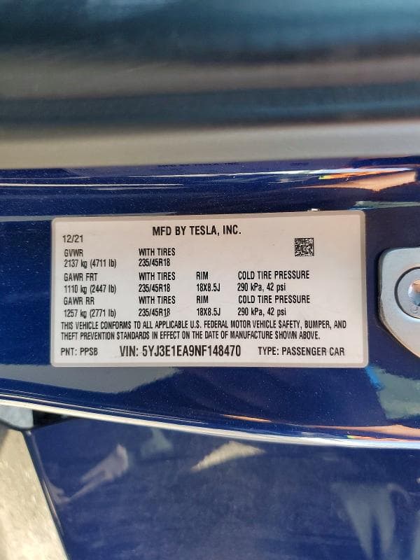 2022 TESLA MODEL 3 12
