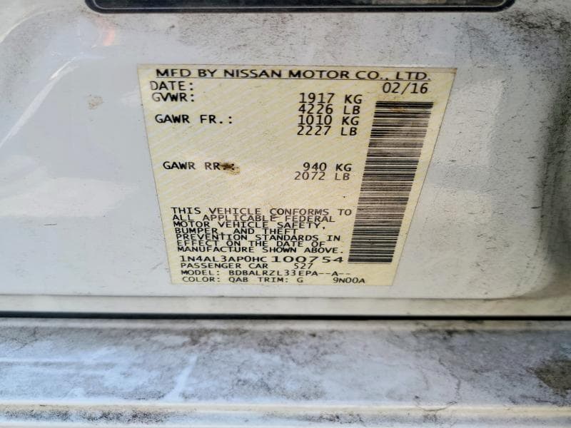 2017 NISSAN ALTIMA 2.5 12