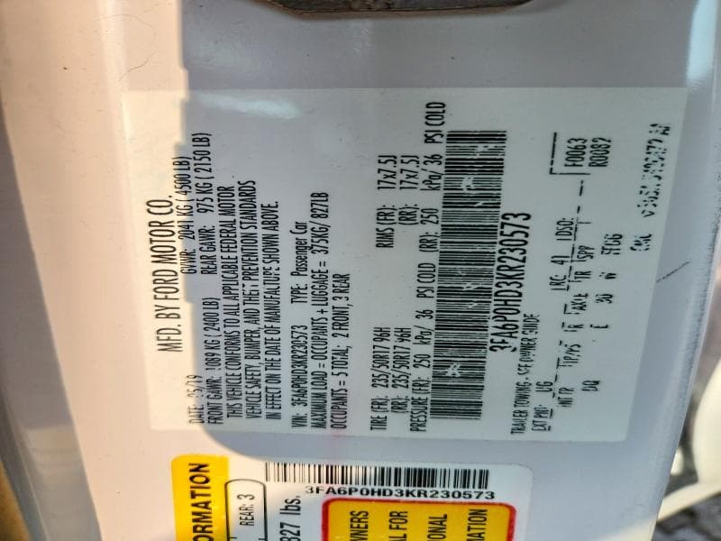 2019 FORD FUSION SE 12