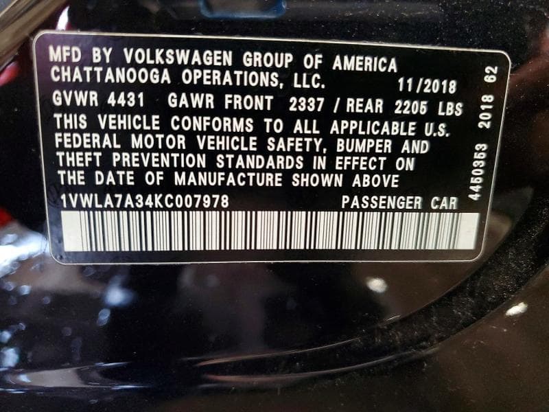 2019 VOLKSWAGEN PASSAT WOLFSBURG 13