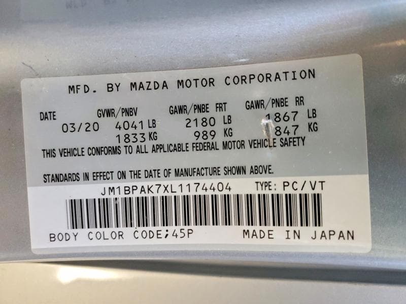 2020 MAZDA 3 GX 12
