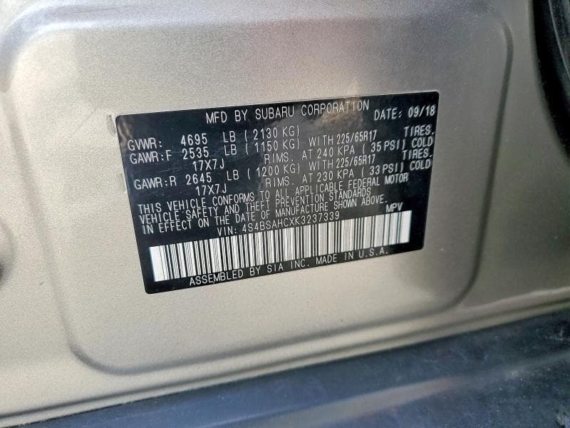 2019 SUBARU OUTBACK 2.5I PREMIUM 14