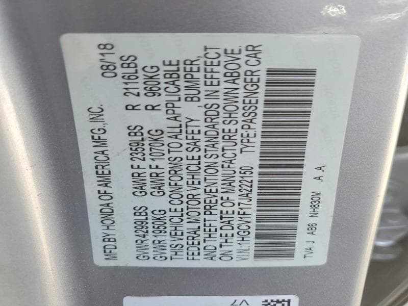 2018 HONDA ACCORD LX 13