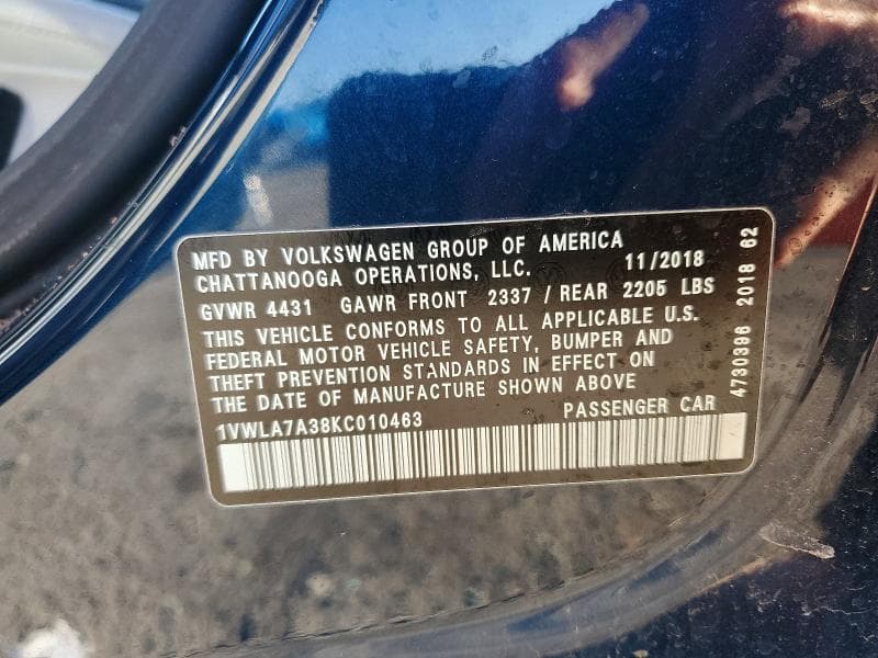 2019 VOLKSWAGEN PASSAT WOLFSBURG 12