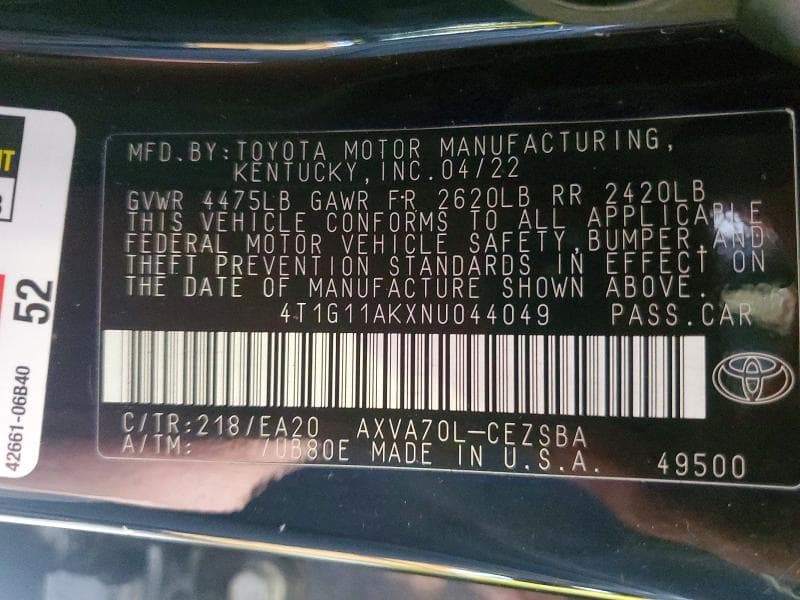 2022 TOYOTA CAMRY SE 12