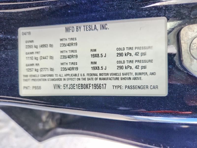 2019 TESLA MODEL 3 12
