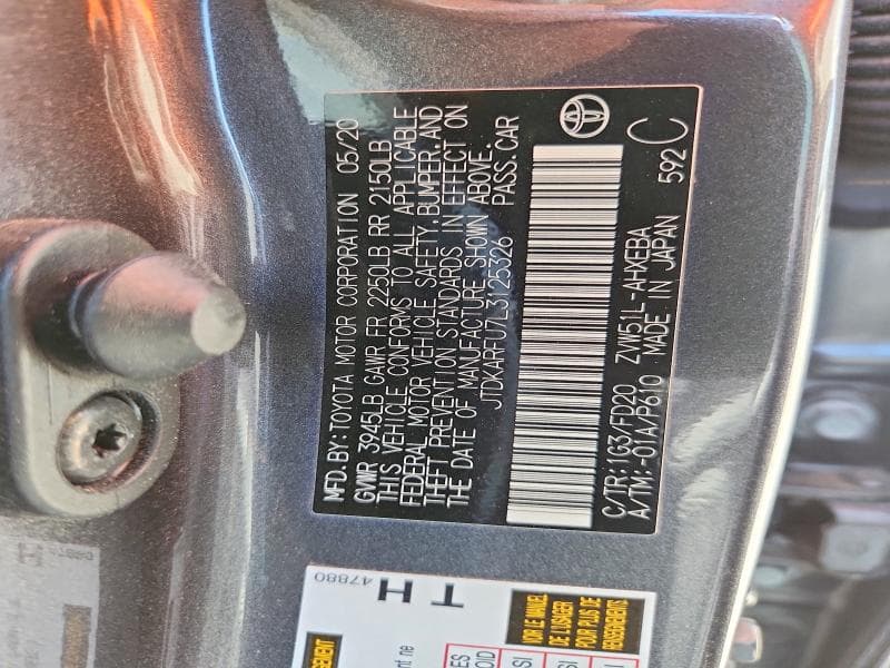 2020 TOYOTA PRIUS LE 12