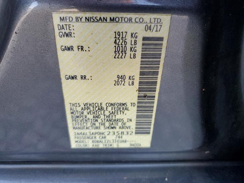 2017 NISSAN ALTIMA 2.5 SV 12