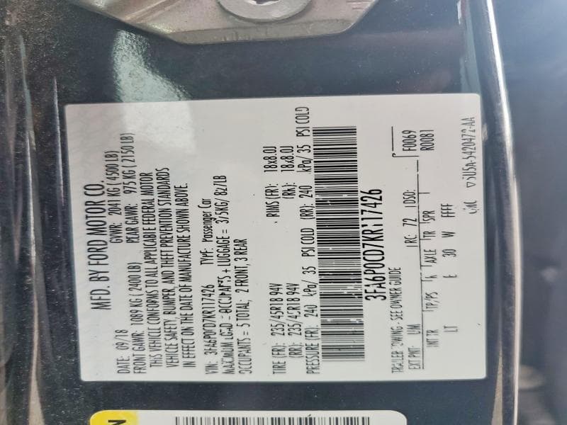 2019 FORD FUSION SEL 12