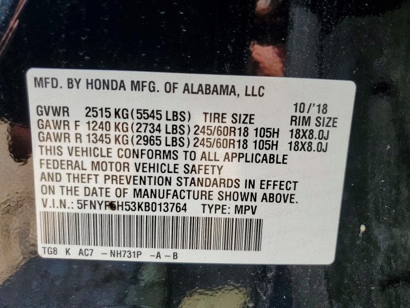 2019 HONDA PILOT EXL 14