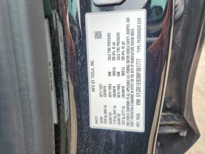 2021 TESLA MODEL 3 12