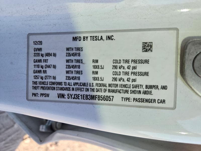 2021 TESLA MODEL 3 12
