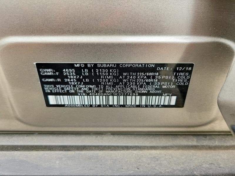2019 SUBARU OUTBACK 2.5I LIMITED 13