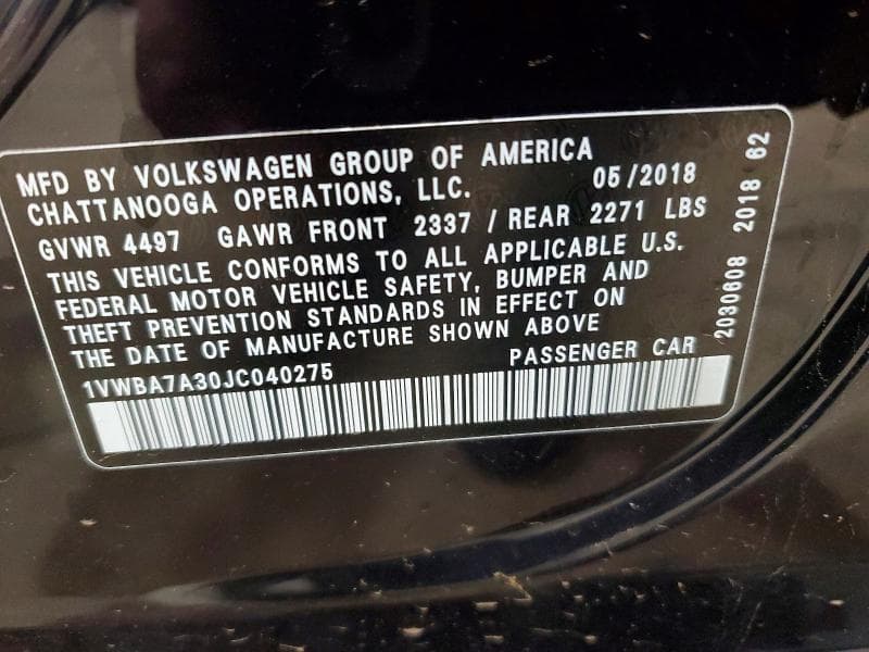 2018 VOLKSWAGEN PASSAT SE 12