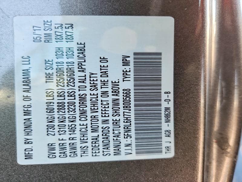 2018 HONDA ODYSSEY EXL 14