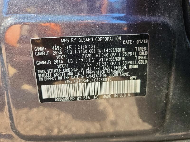 2019 SUBARU OUTBACK 2.5I LIMITED 12