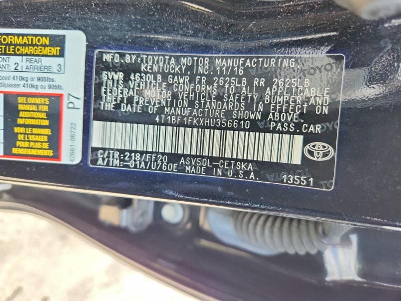 2017 TOYOTA CAMRY SE 12