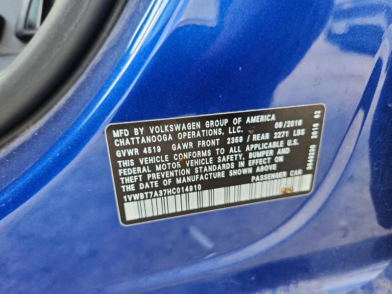2017 VOLKSWAGEN PASSAT SE 12