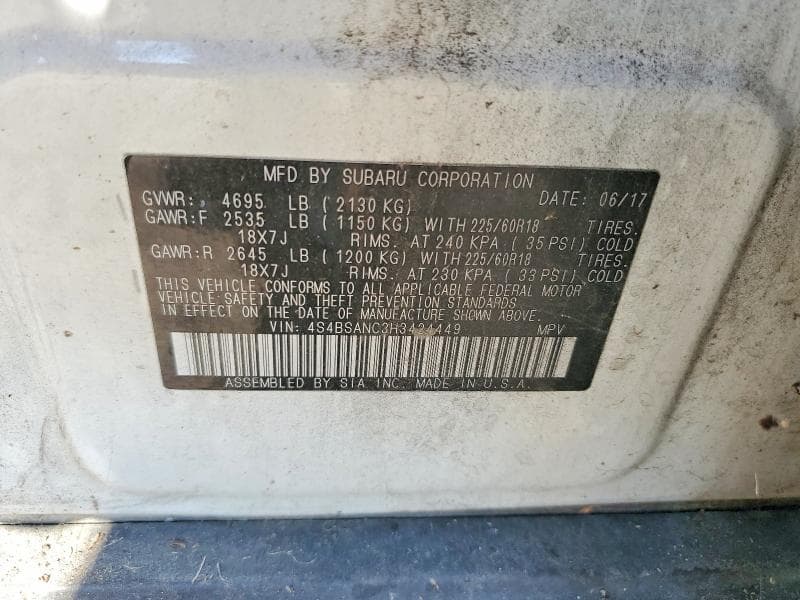 2017 SUBARU OUTBACK 2.5I LIMITED 13