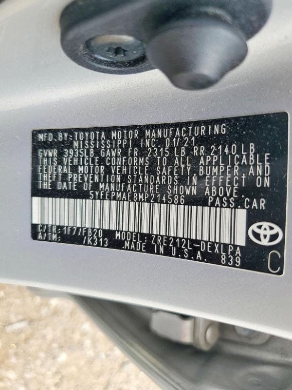 2021 TOYOTA COROLLA LE 12