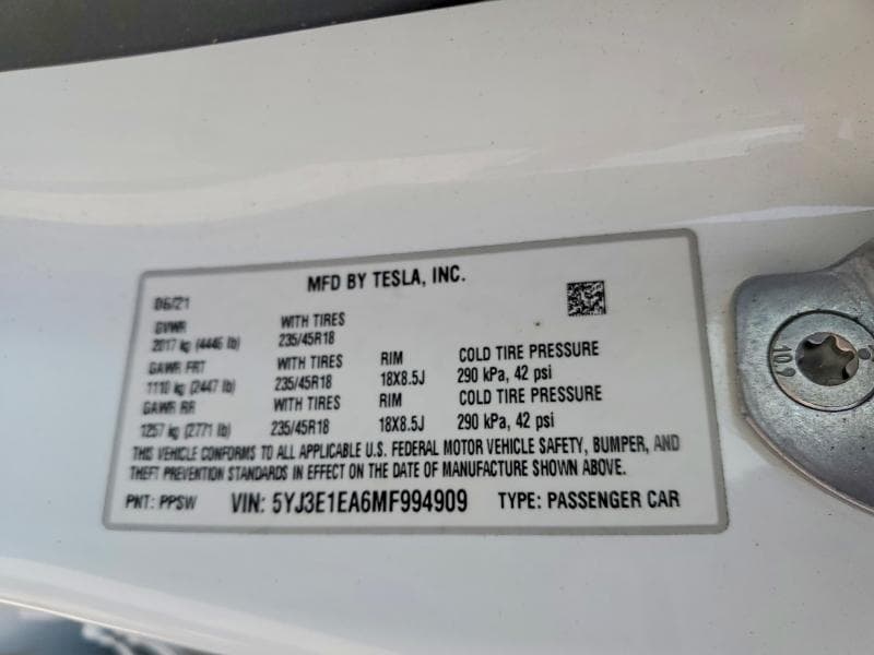 2021 TESLA MODEL 3 12